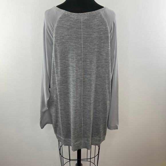 VINCE Light Gray Heather Cashmere Tunic Top with Stretch-Silk Sleeves Scoop L - Picture 6 of 10
